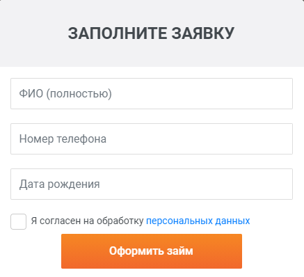 Заполнение онлайн-заявки на сайте bistrodengi.ru