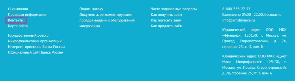 Служба поддержки smsfinance.ru